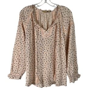 True Craft Pastel Pink Floral Peasant Prairie 100% Cotton Long Sleeve Blouse 1X